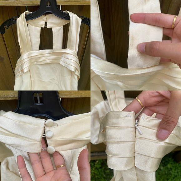 Classic sleeveless formal A line maxi dress wedding formal pleats cream S - Picture 14 of 15